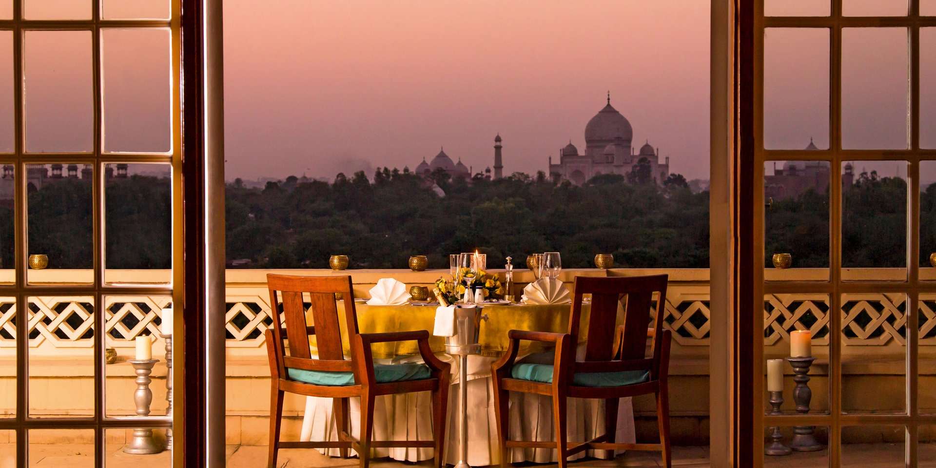 Dinner with a view of the Taj Mahal from the Oberoi Amarvilas - a luxury hotel in Agra India