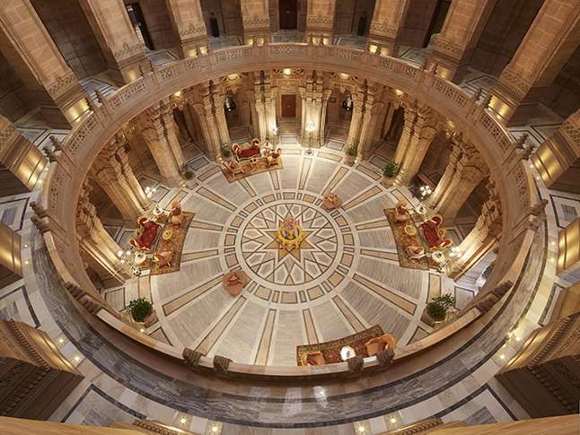 Grand lobby at the Umaid Bhawan Palace in Jodhpur, Rajasthan
