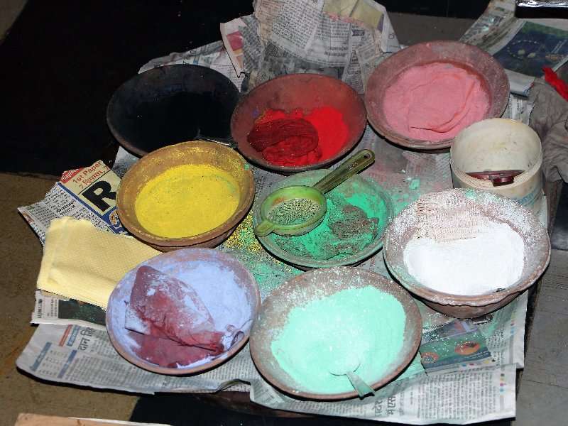 Jal Sanjhi coloured paintings on water in Rajasthan